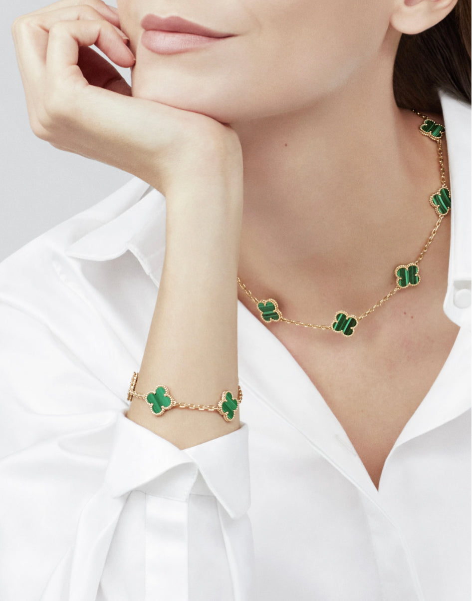 Gold and Green All Cleef Inspired Necklace