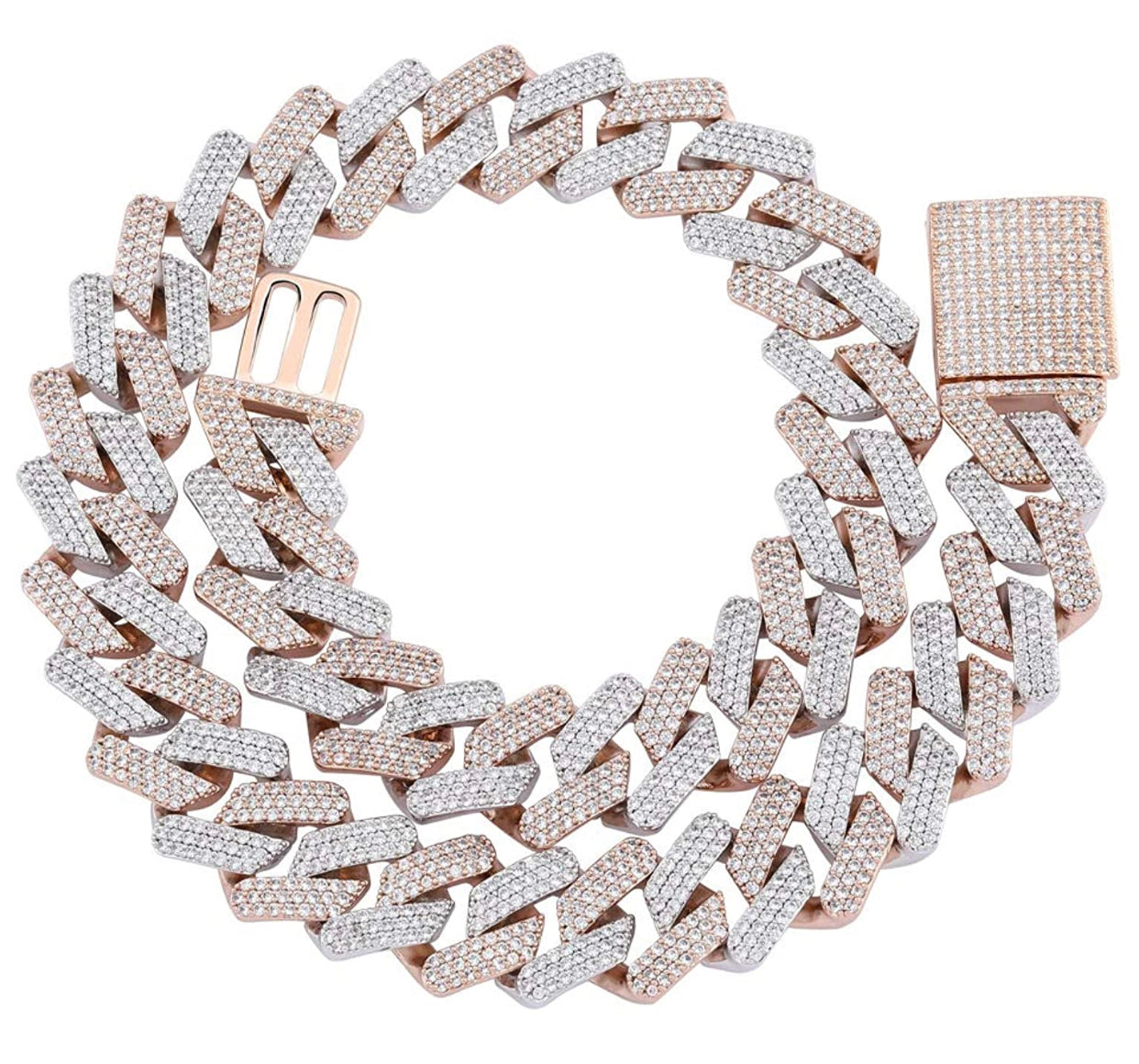 RoseGold and Silver Bust Down Icy Cuban Necklace