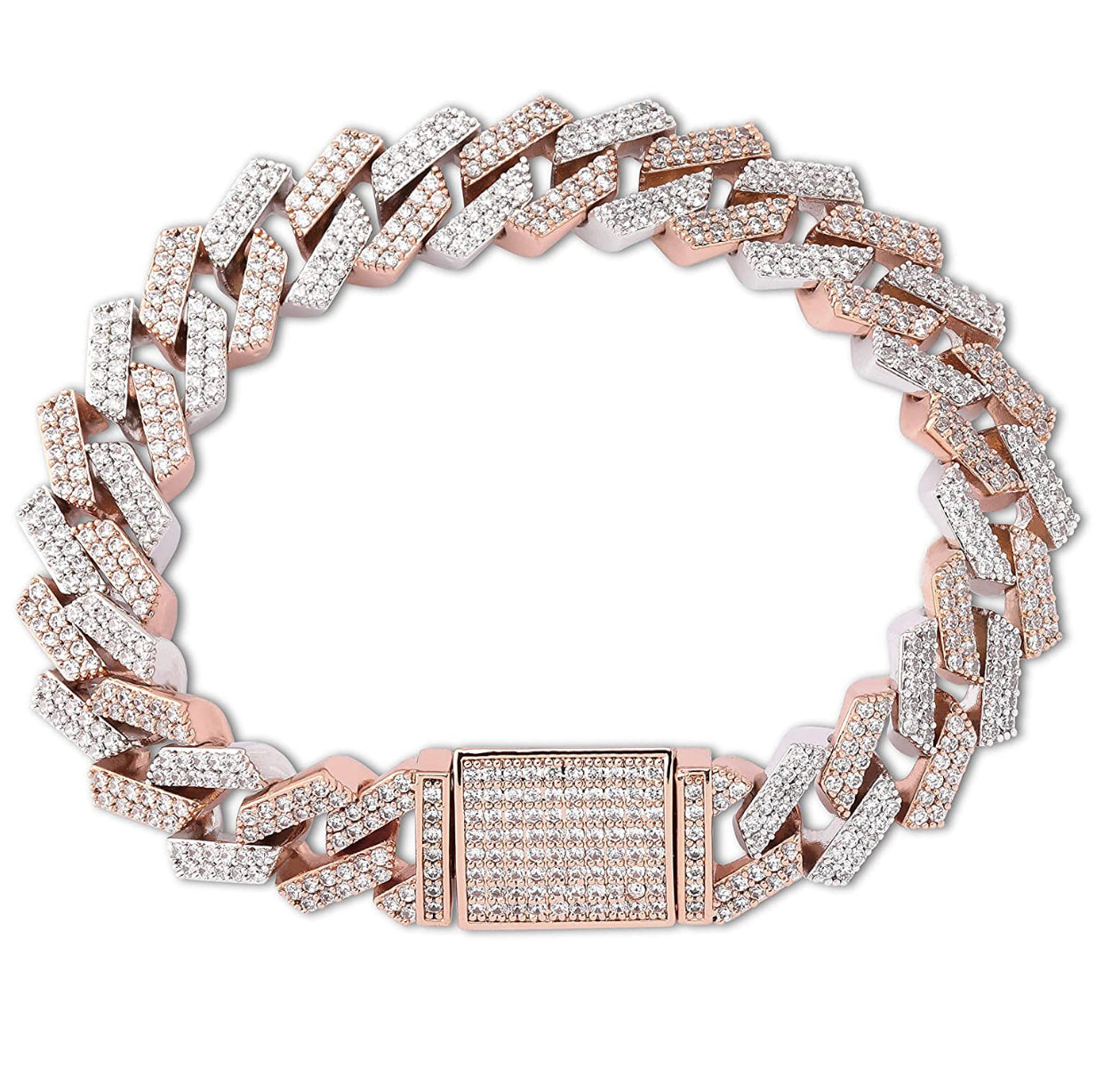 RoseGold and Silver Bust Down Icy Cuban Bracelet