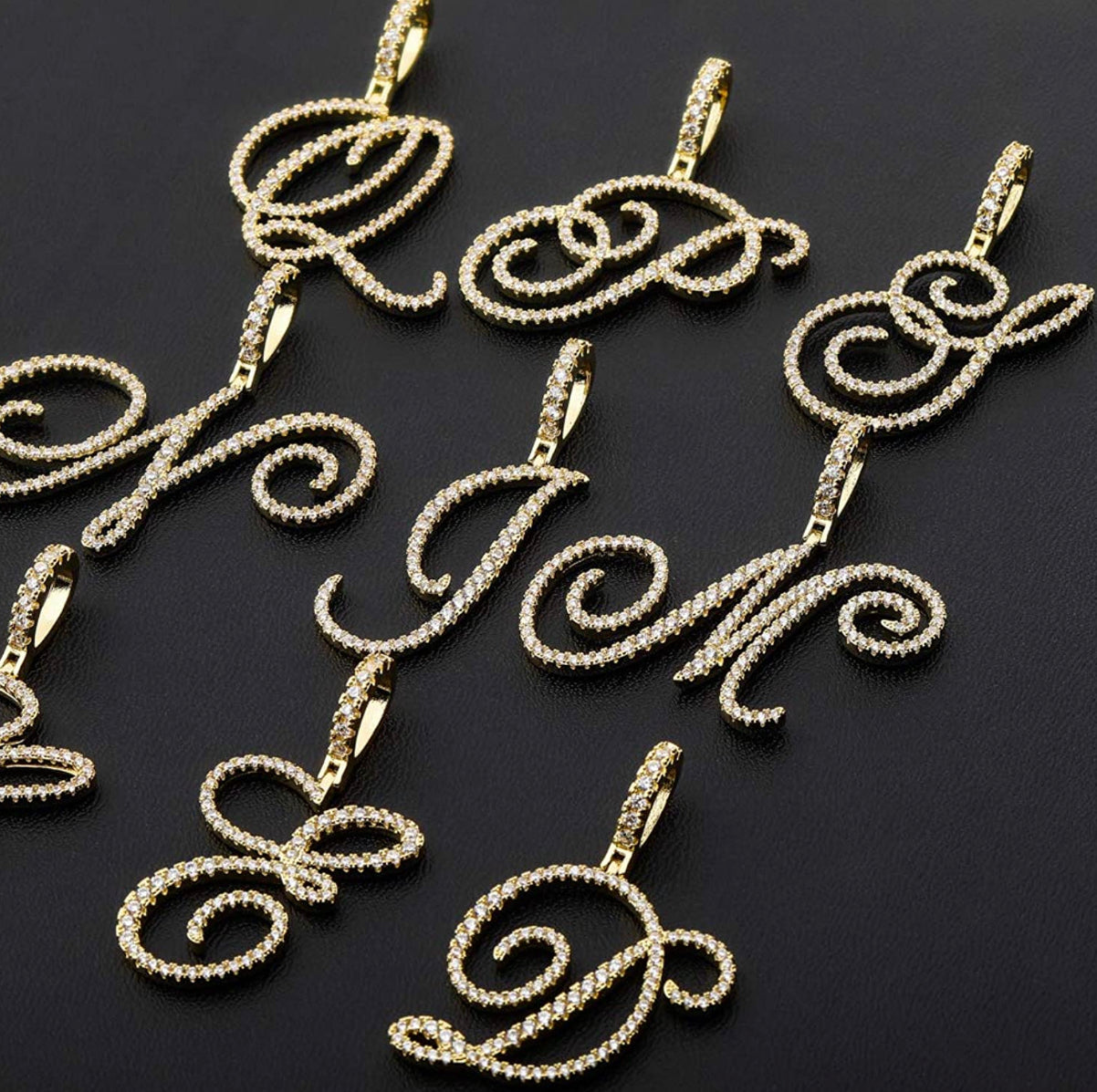 Gold Cursive Tennis Letter ''A'' Necklace