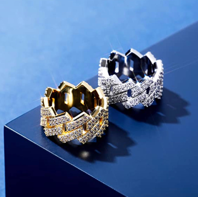 Silver Bust Down Cuban Ring