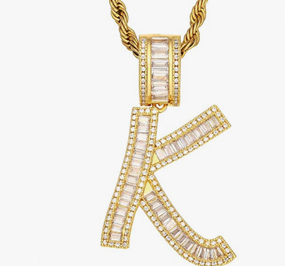 Gold Baguette Letter ''K'' Necklace