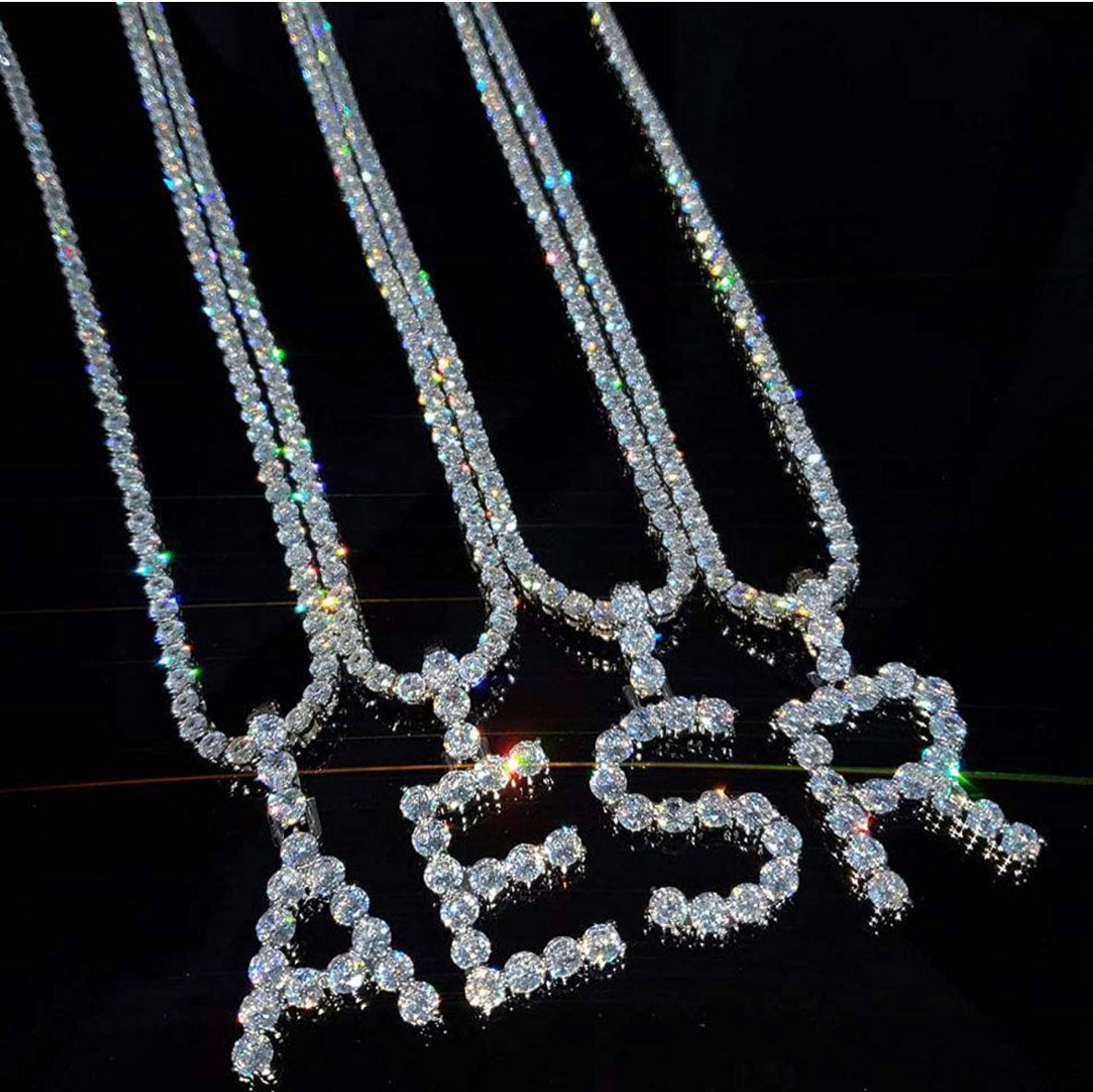 Silver Tennis Letter ''U'' Necklace