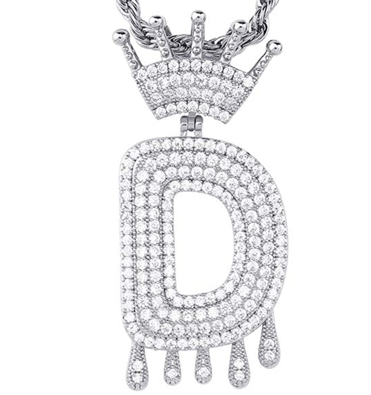 Silver Dripping Crown Letter ''D'' Necklace