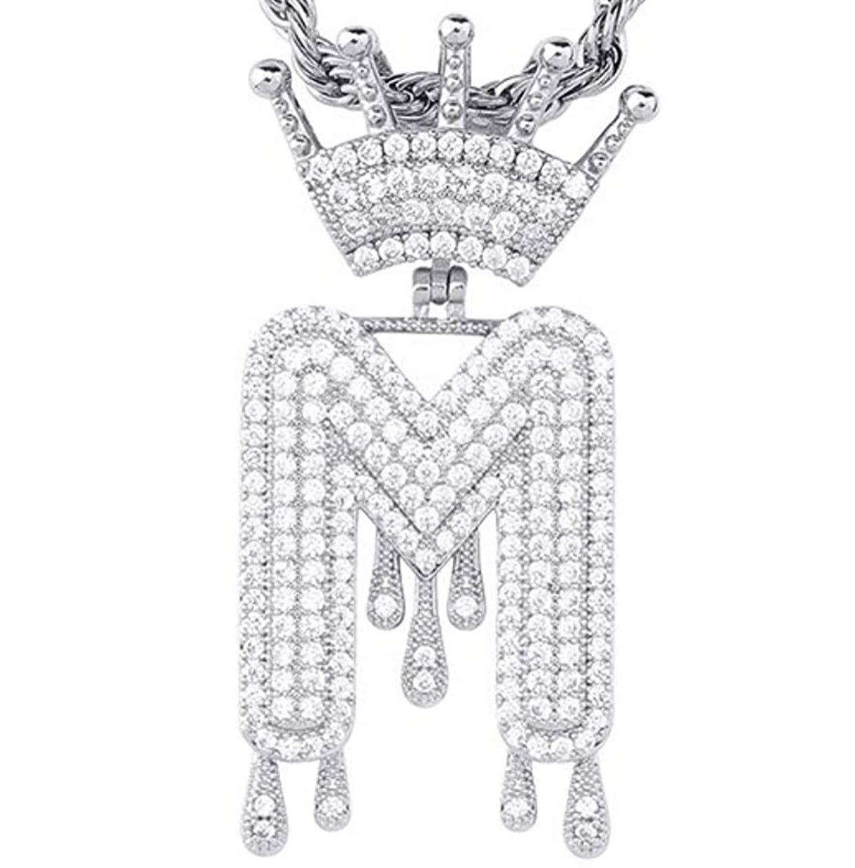 Silver Dripping Crown Letter ''M'' Necklace