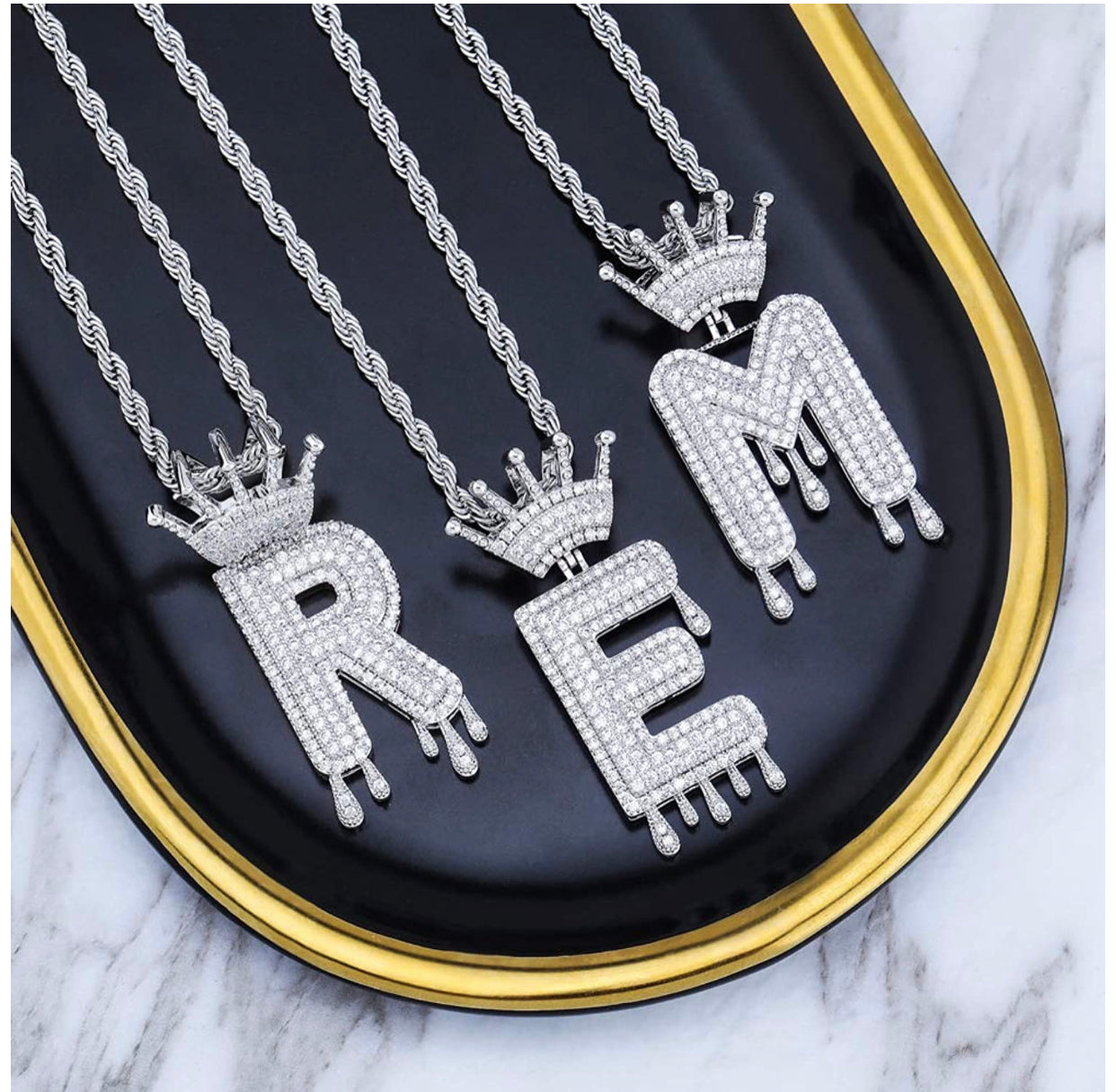 Silver Dripping Crown Letter ''M'' Necklace