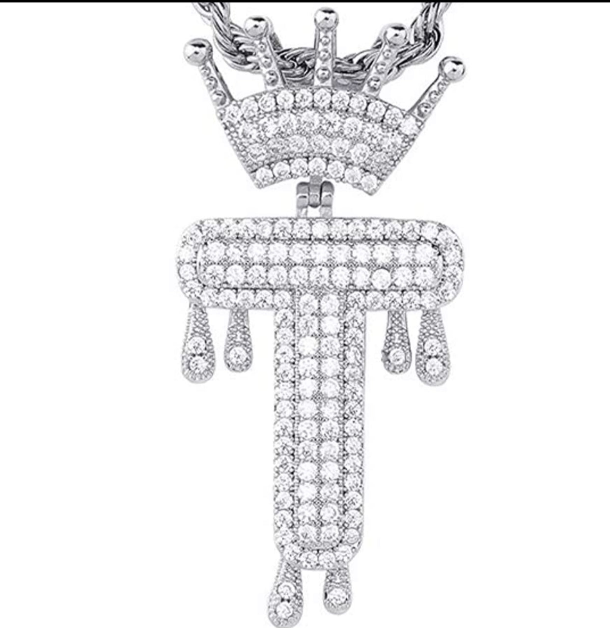 Silver Dripping Crown Letter ''T'' Necklace