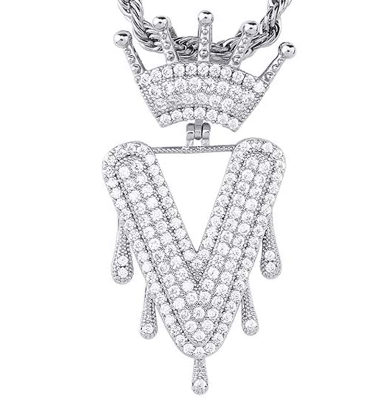 Silver Dripping Crown Letter ''V'' Necklace