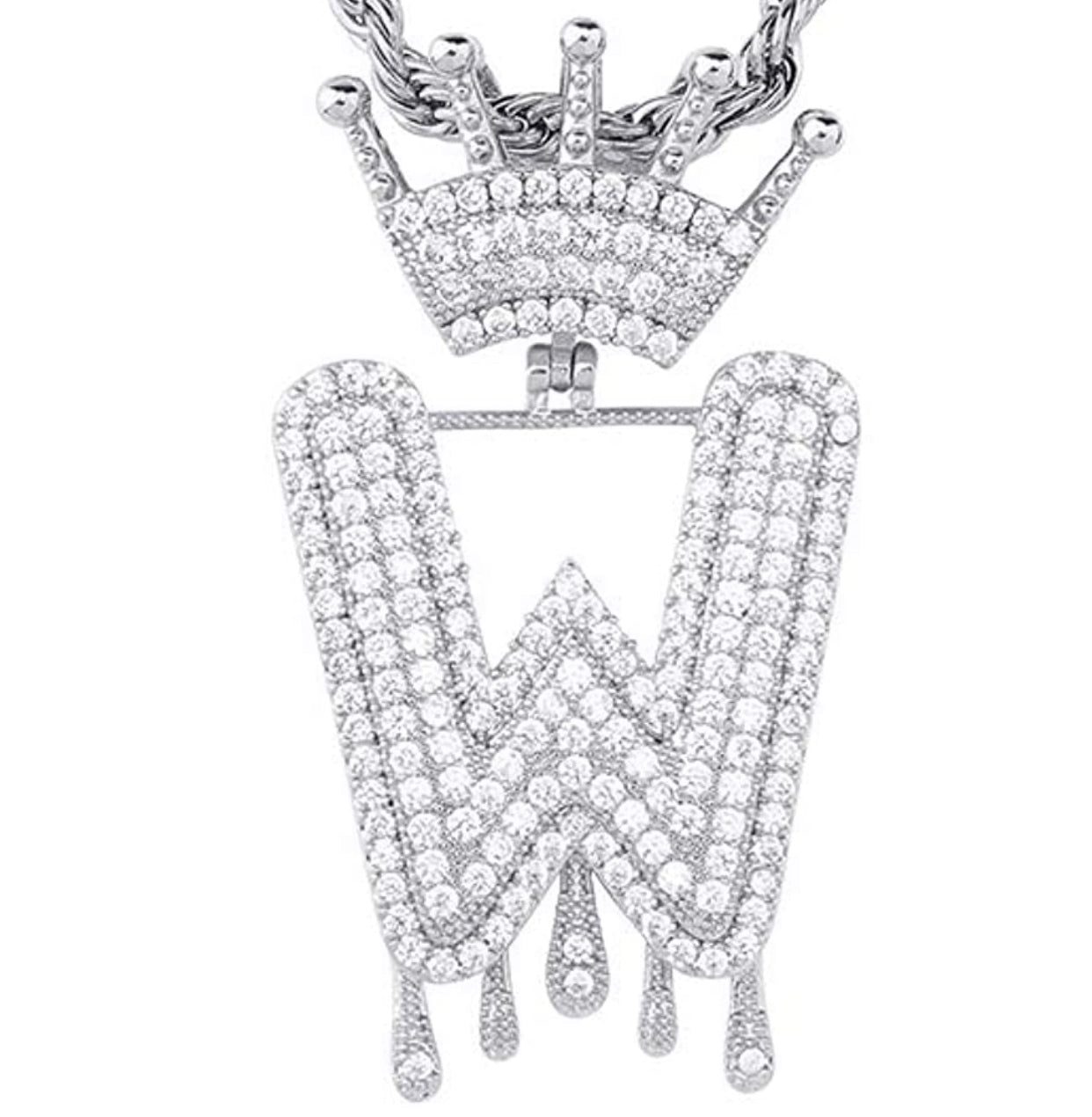 Silver Dripping Crown Letter ''W'' Necklace