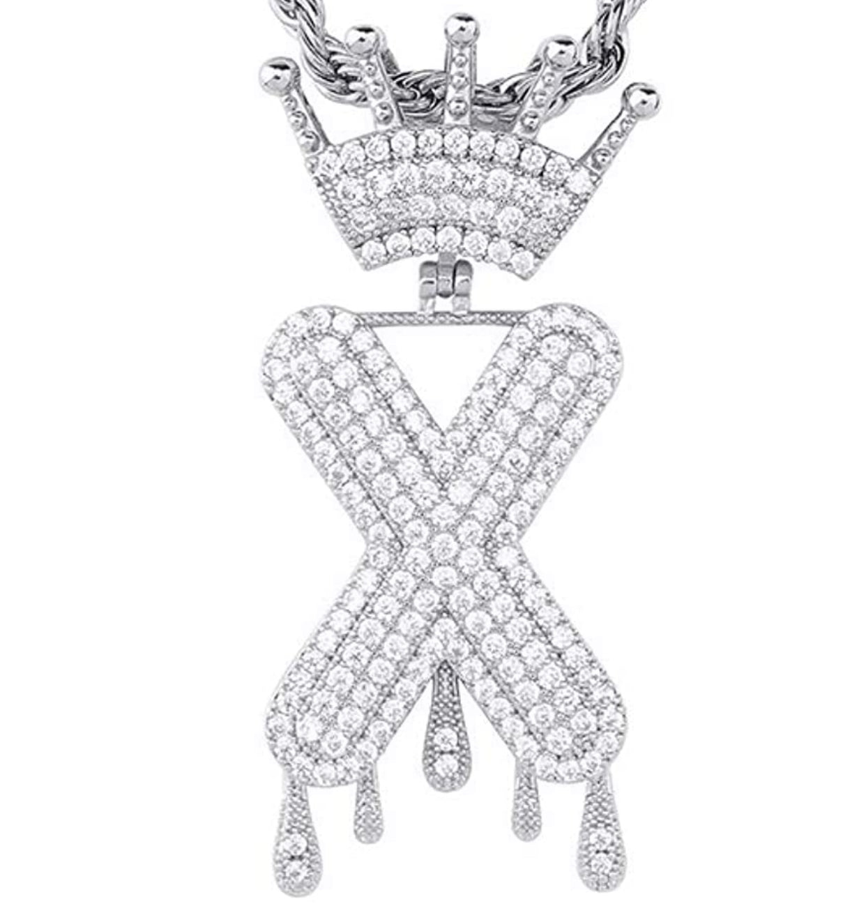 Silver Dripping Crown Letter ''X'' Necklace
