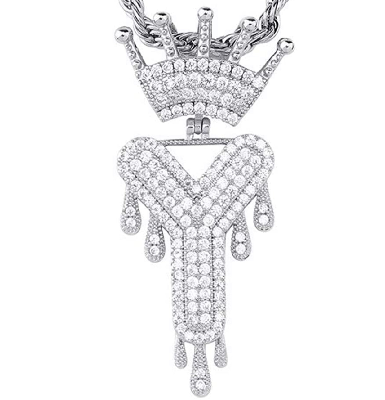 Silver Dripping Crown Letter ''Y'' Necklace