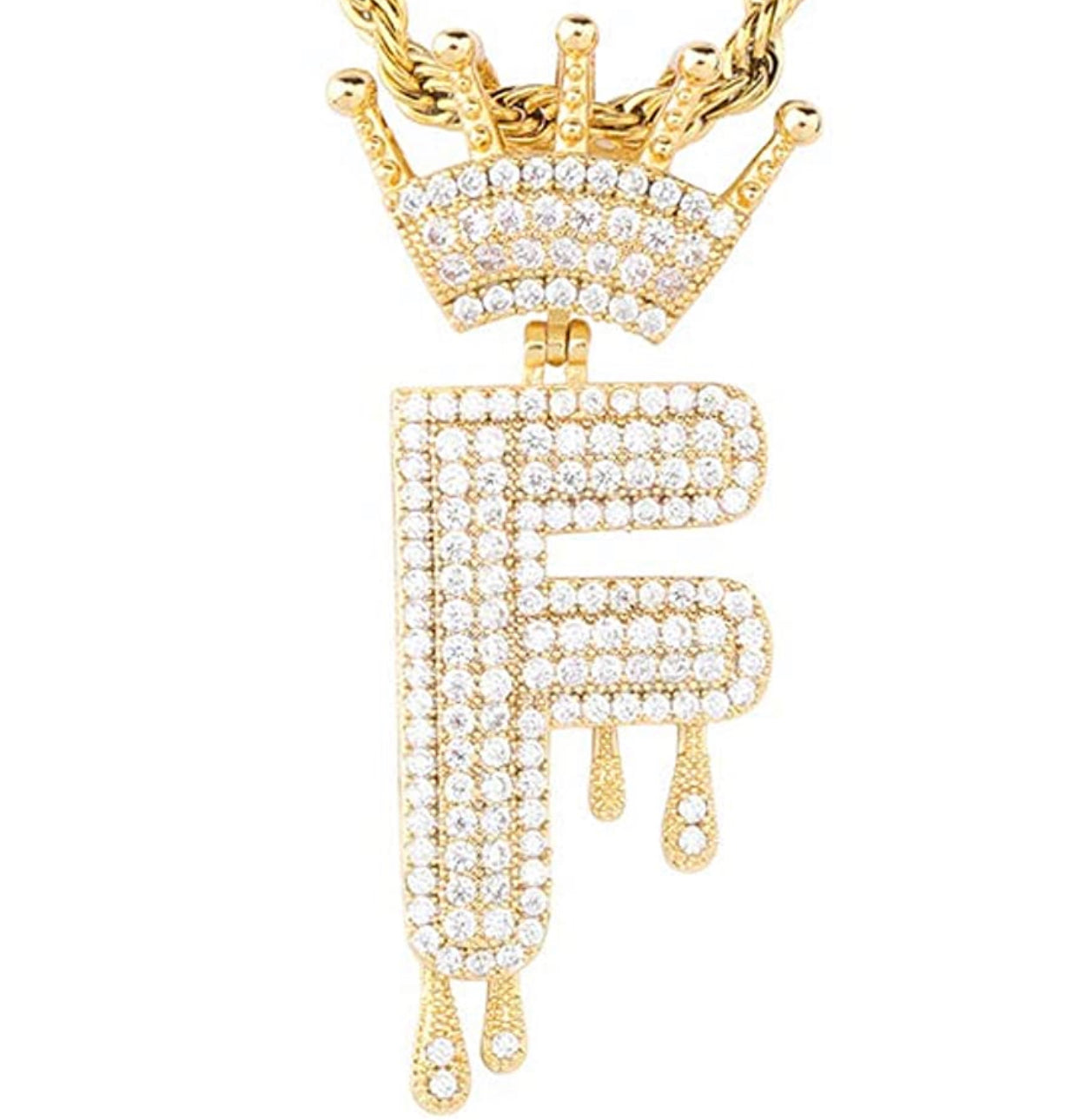 Gold Dripping Crown Letter ''F'' Necklace