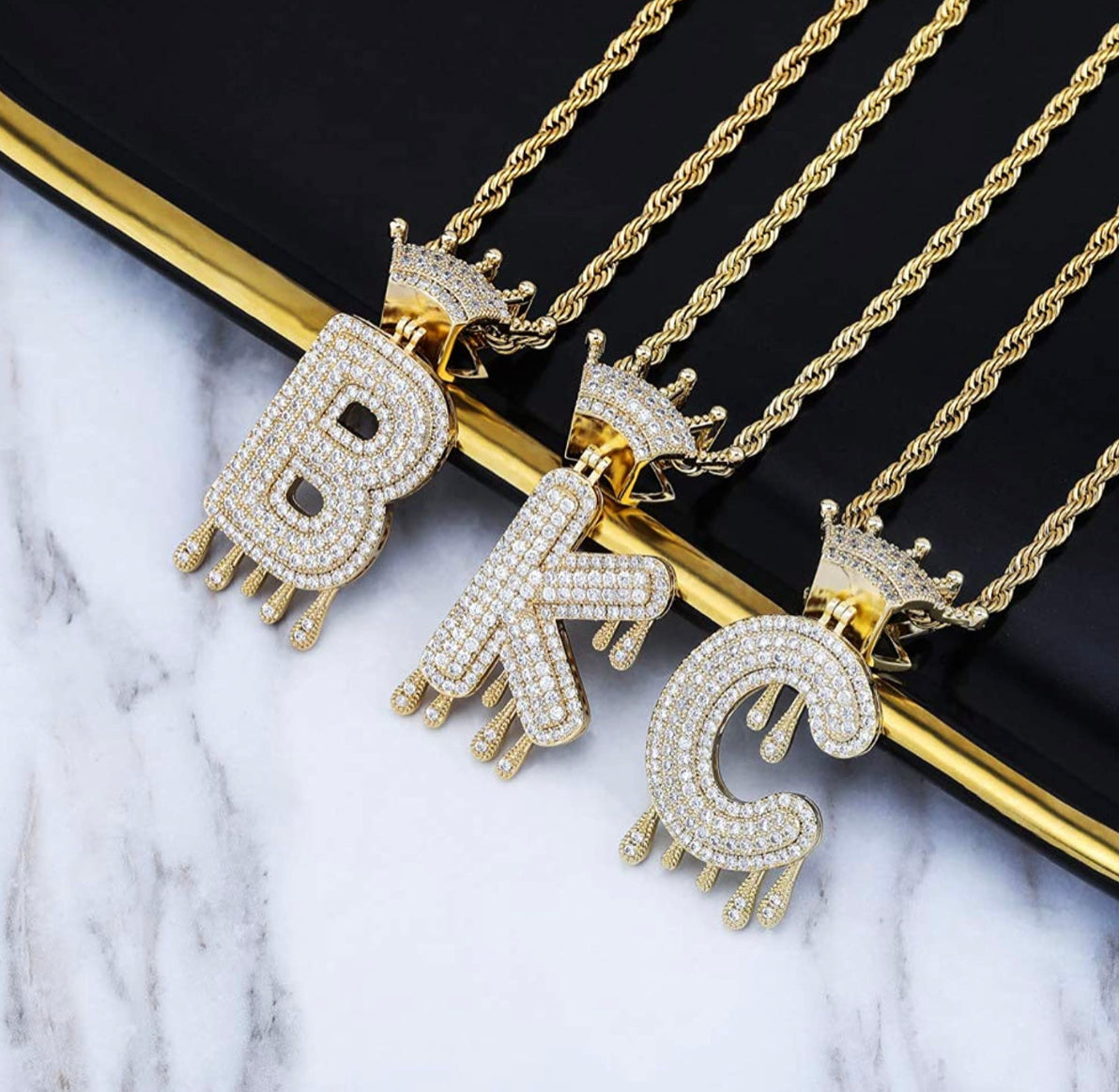 Gold Dripping Crown Letter ''V'' Necklace