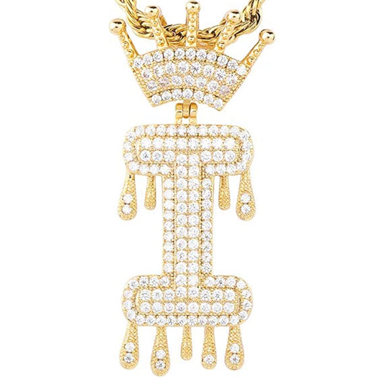 Gold Dripping Crown Letter ''I'' Necklace
