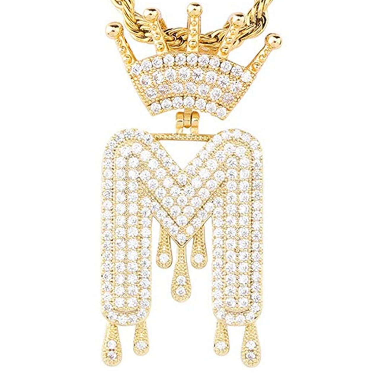 Gold Dripping Crown Letter ''M'' Necklace