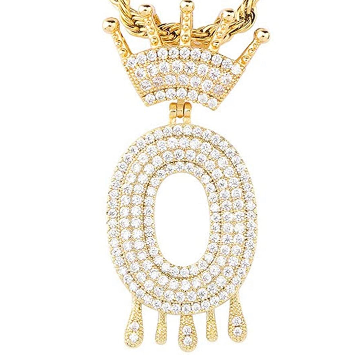 Gold Dripping Crown Letter ''0'' Necklace