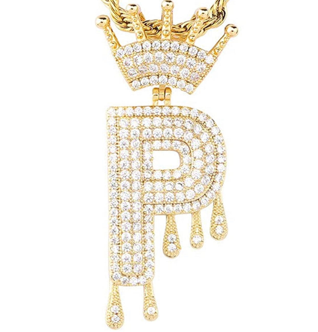 Gold Dripping Crown Letter ''P'' Necklace