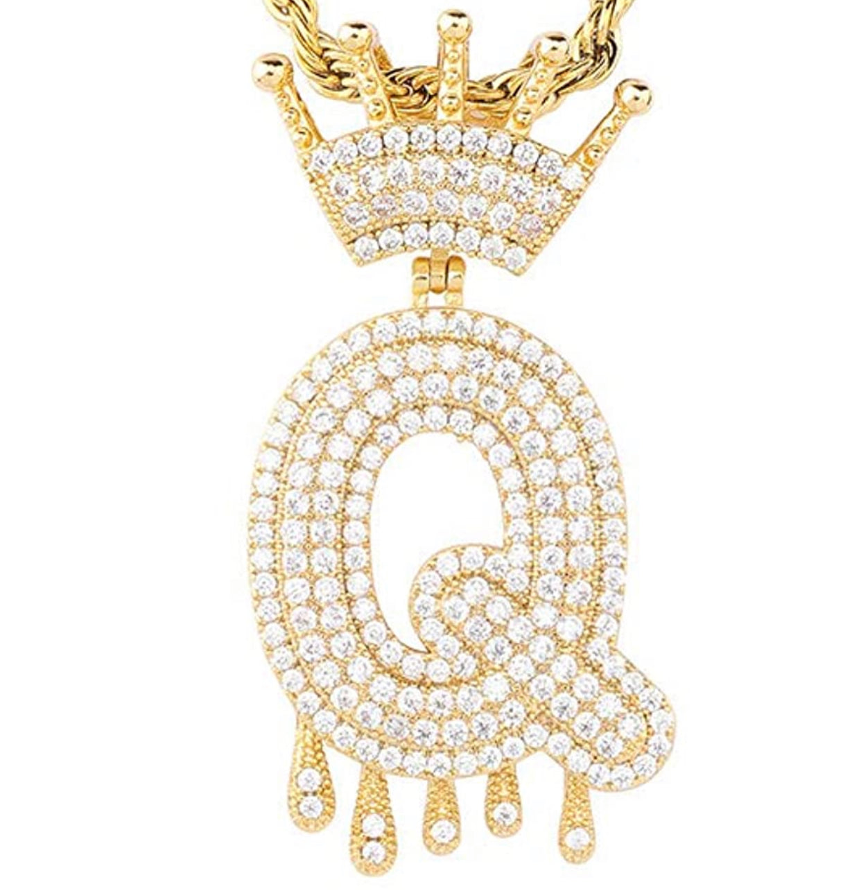Gold Dripping Crown Letter ''Q'' Necklace