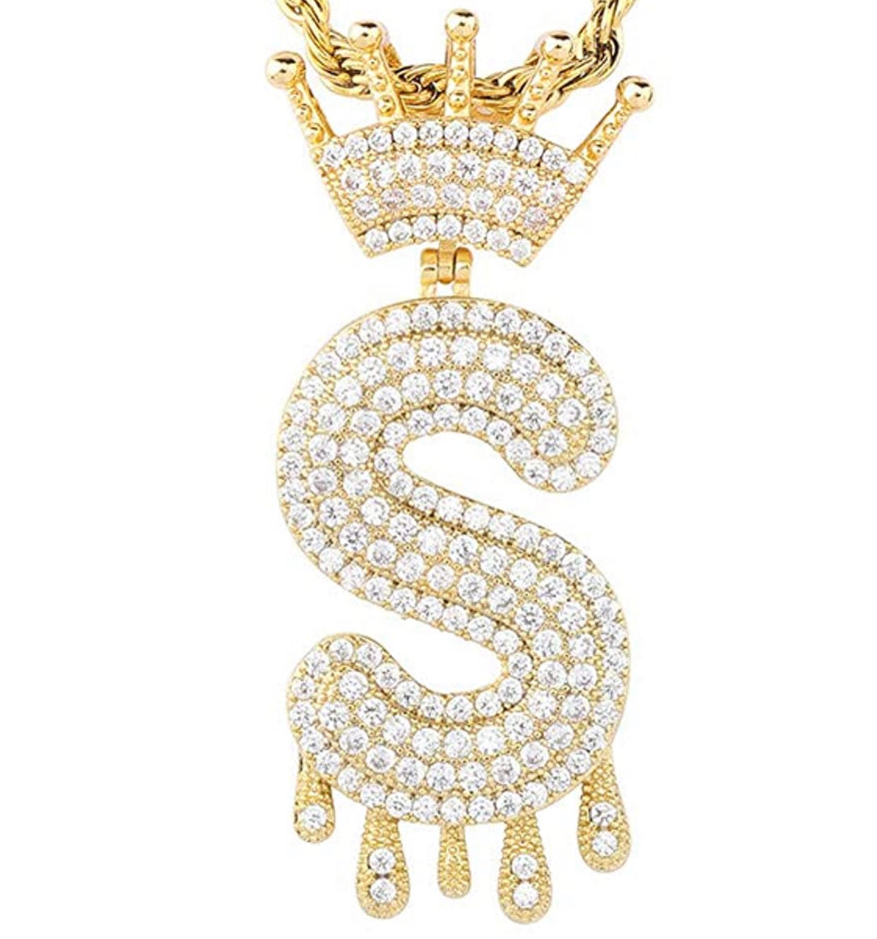 Gold Dripping Crown Letter ''S'' Necklace