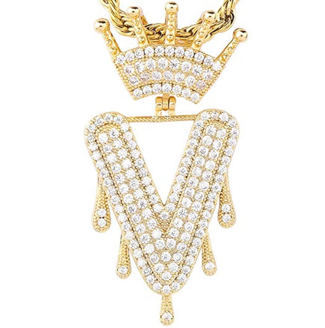 Gold Dripping Crown Letter ''V'' Necklace