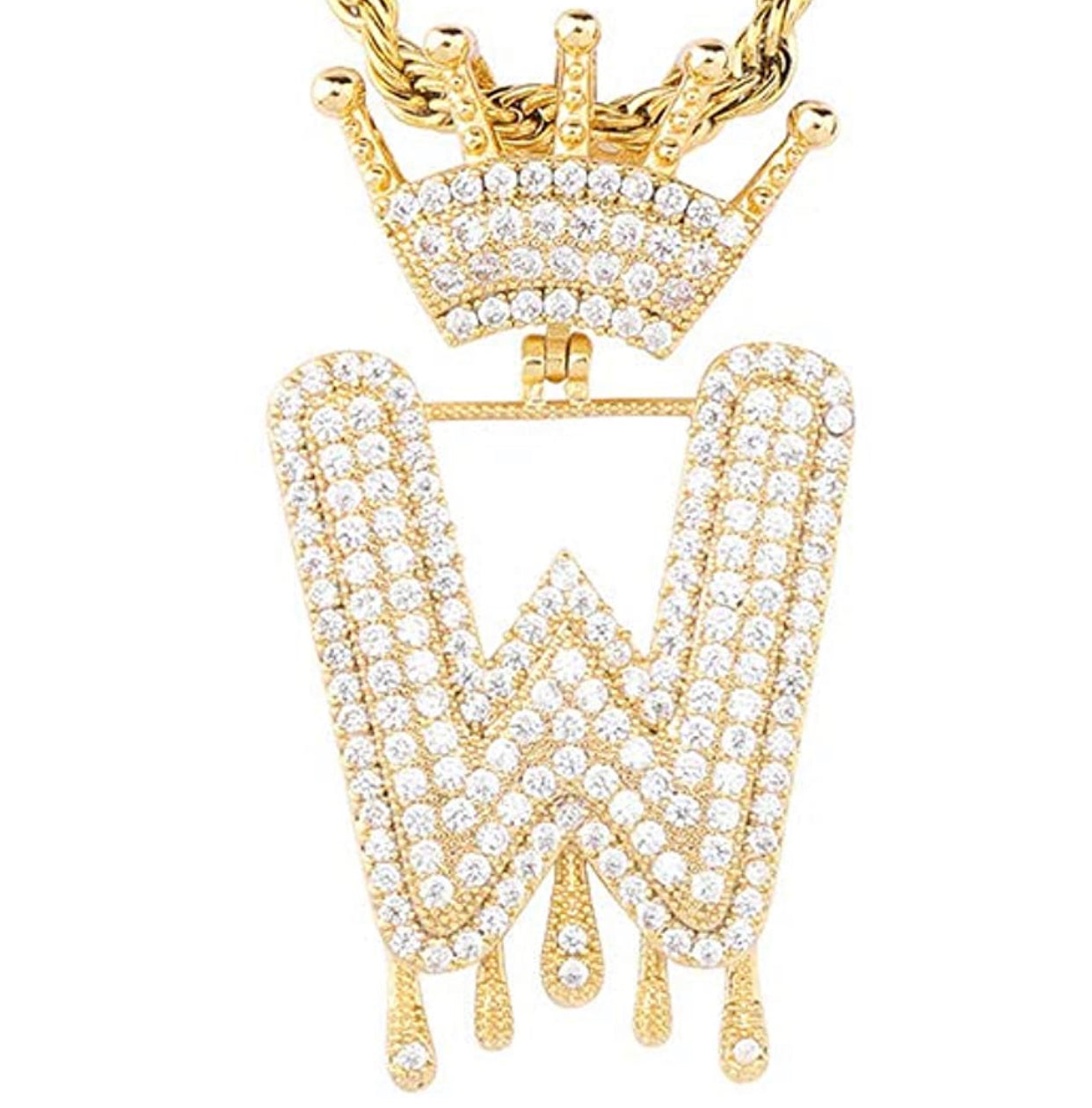 Gold Dripping Crown Letter ''W'' Necklace