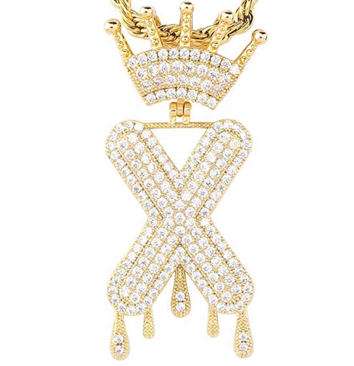 Gold Dripping Crown Letter ''X'' Necklace