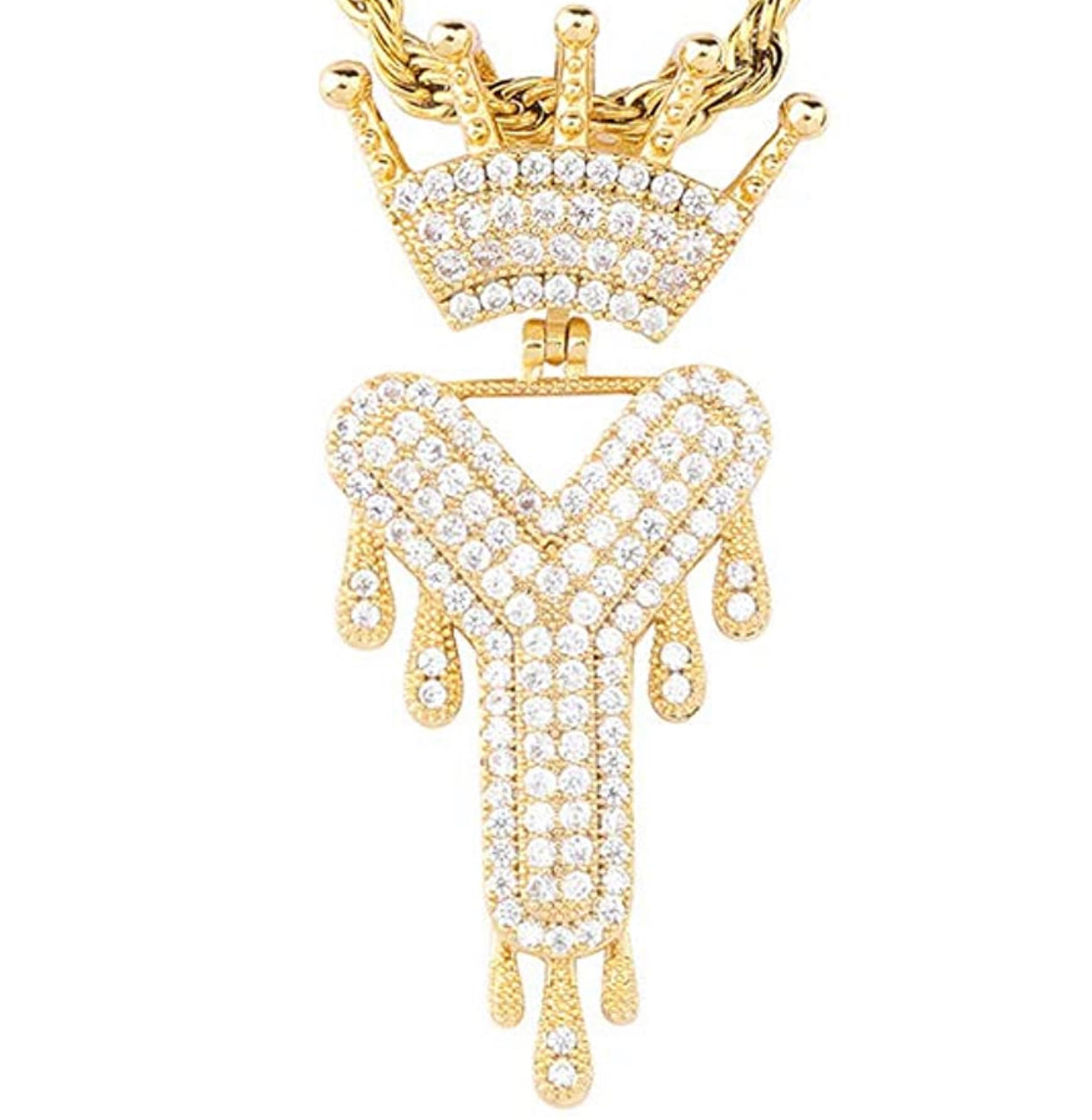 Gold Dripping Crown Letter ''Y'' Necklace