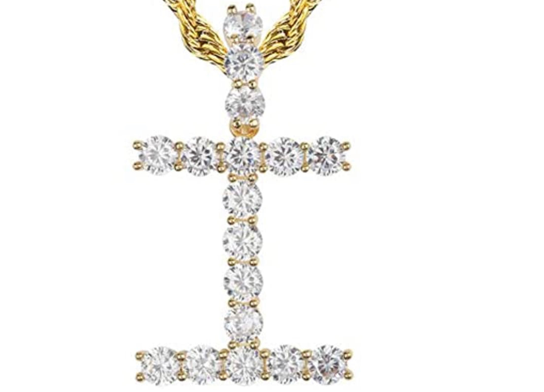 Gold Tennis Letter ''I'' Necklace