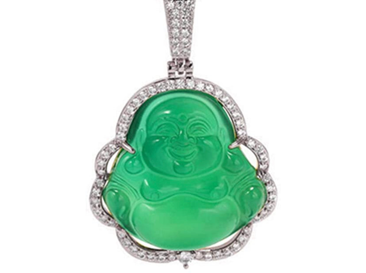 Silver Bust Down Green Buddha