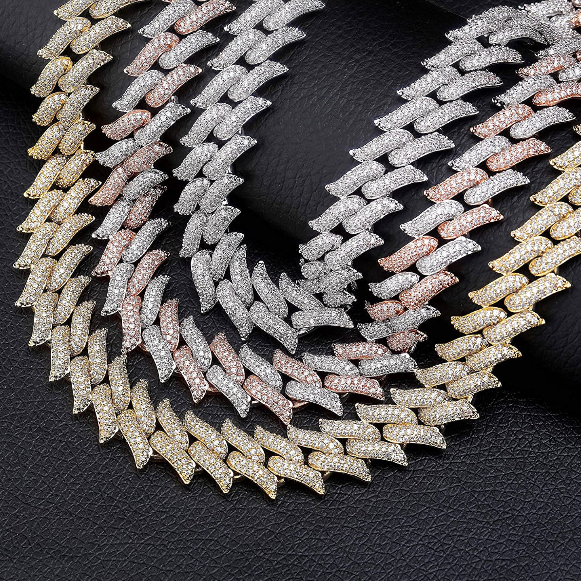 Mens Silver Spiked Icy Cuban Necklace