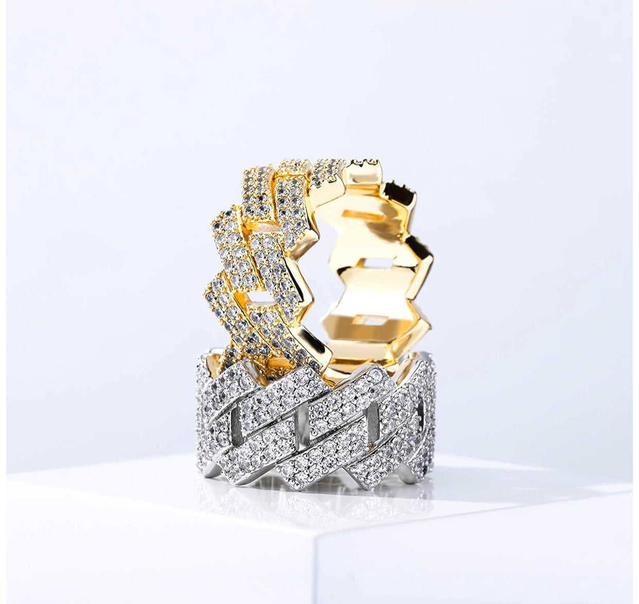 Mens Silver Bust Down Cuban Ring