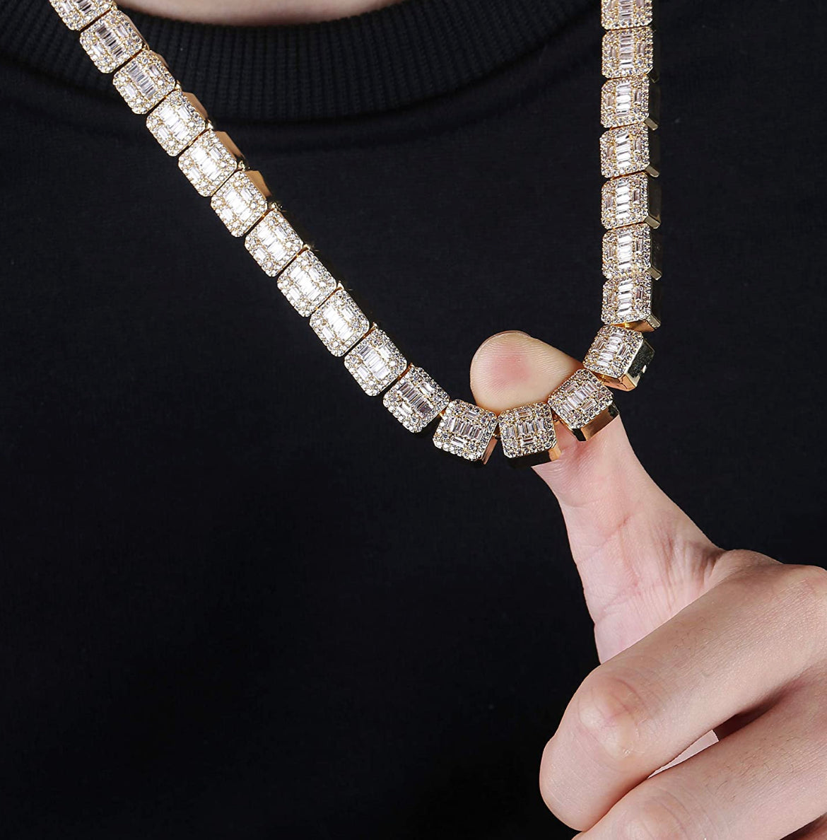 Mens Gold Cluster Baguette Necklace