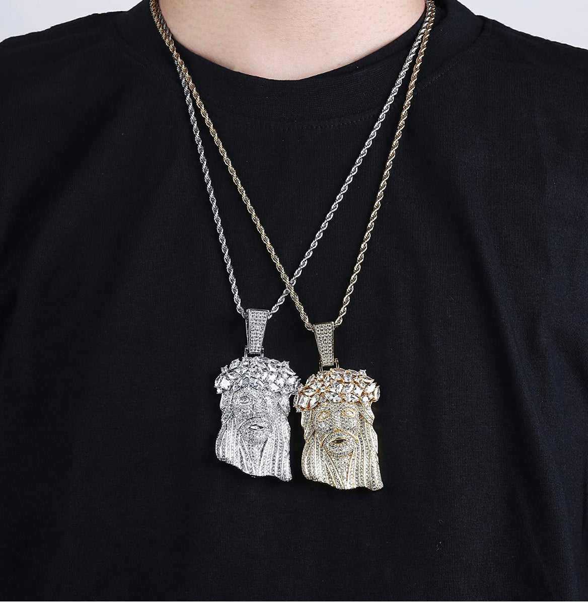Silver Bust Down Jesus Piece Necklace