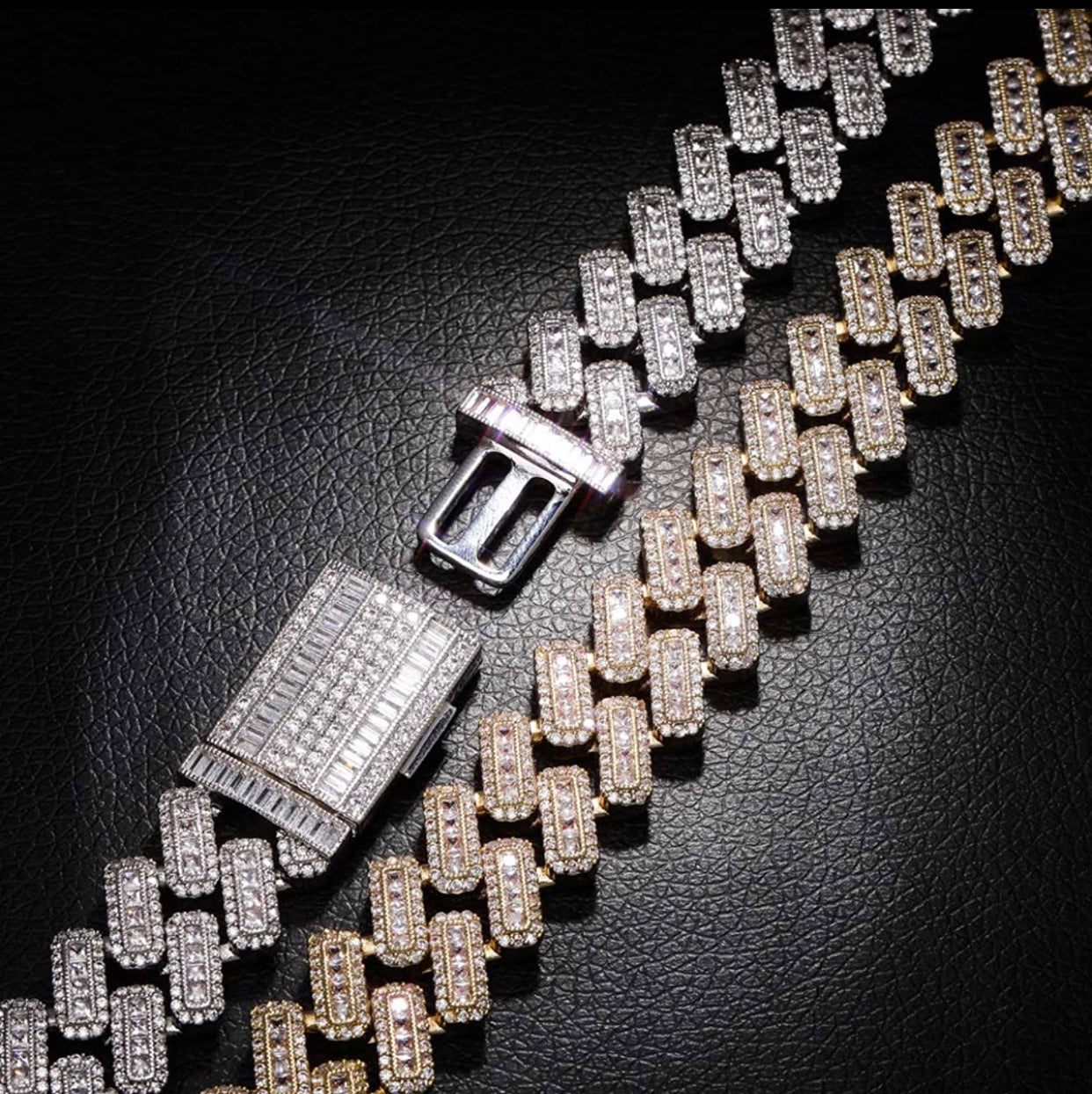 Mens Silver Baguette Cuban Necklace