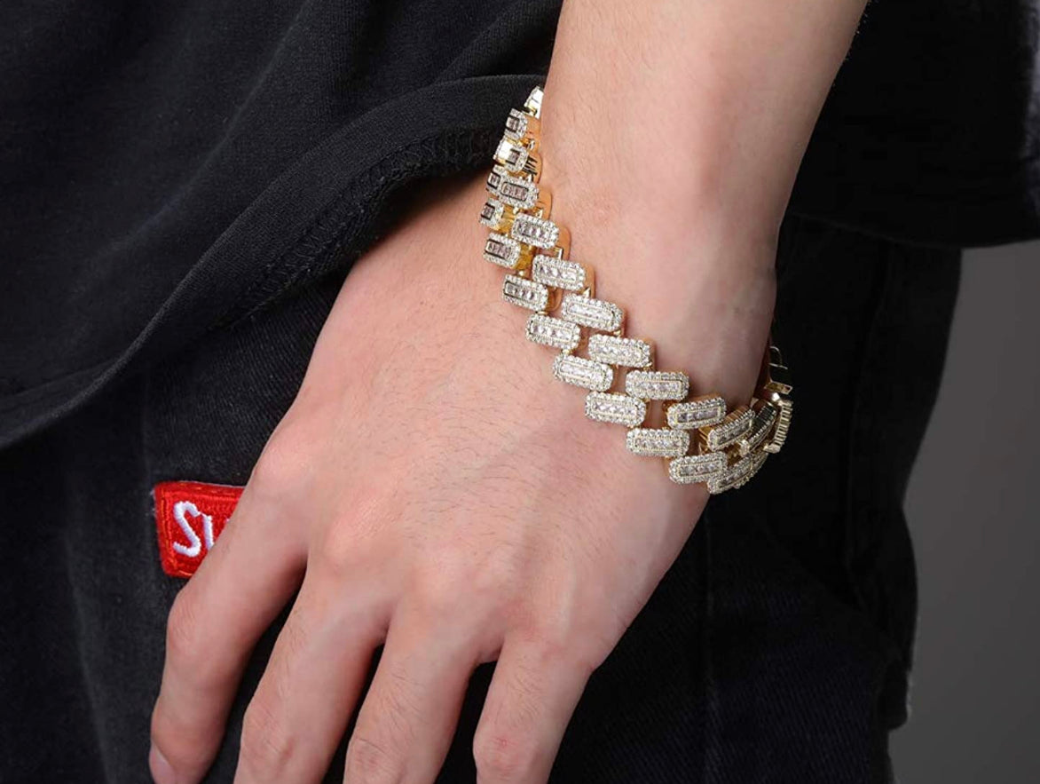 Mens Silver Baguette Cuban Bracelet