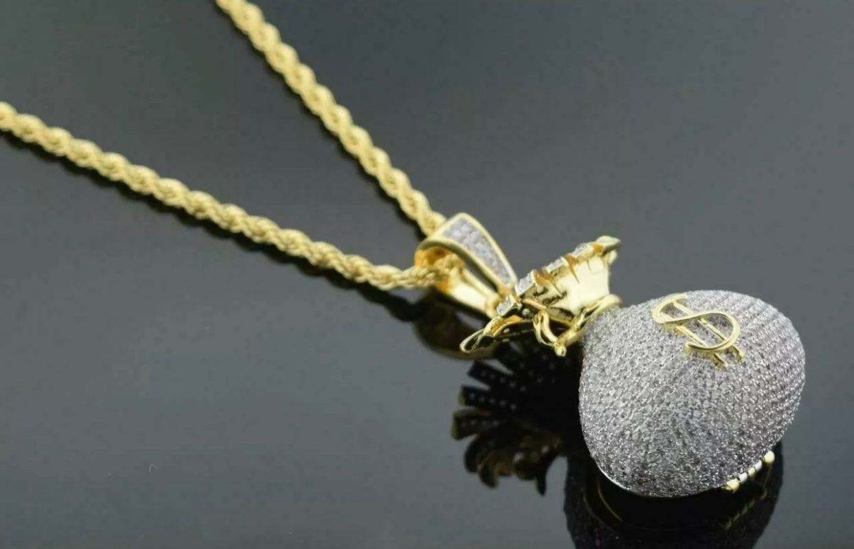 Mens Gold Money Bagg Necklace