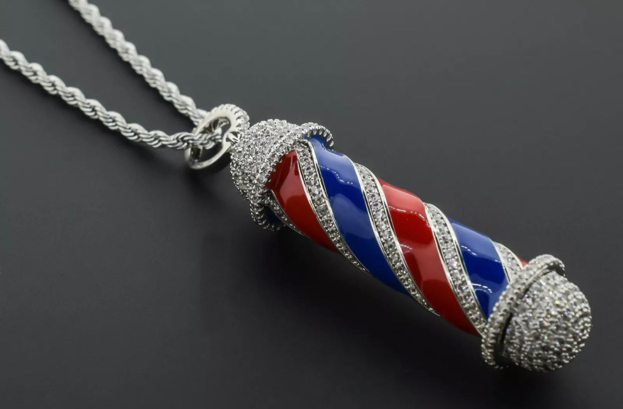 Mens Silver Bust Down Barber Pendant