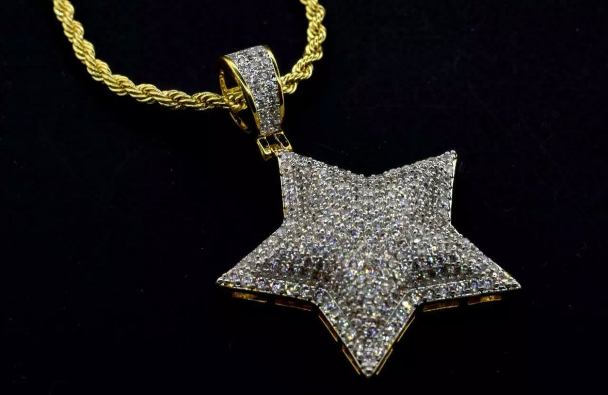 Mens Gold Bust Down Star Necklace