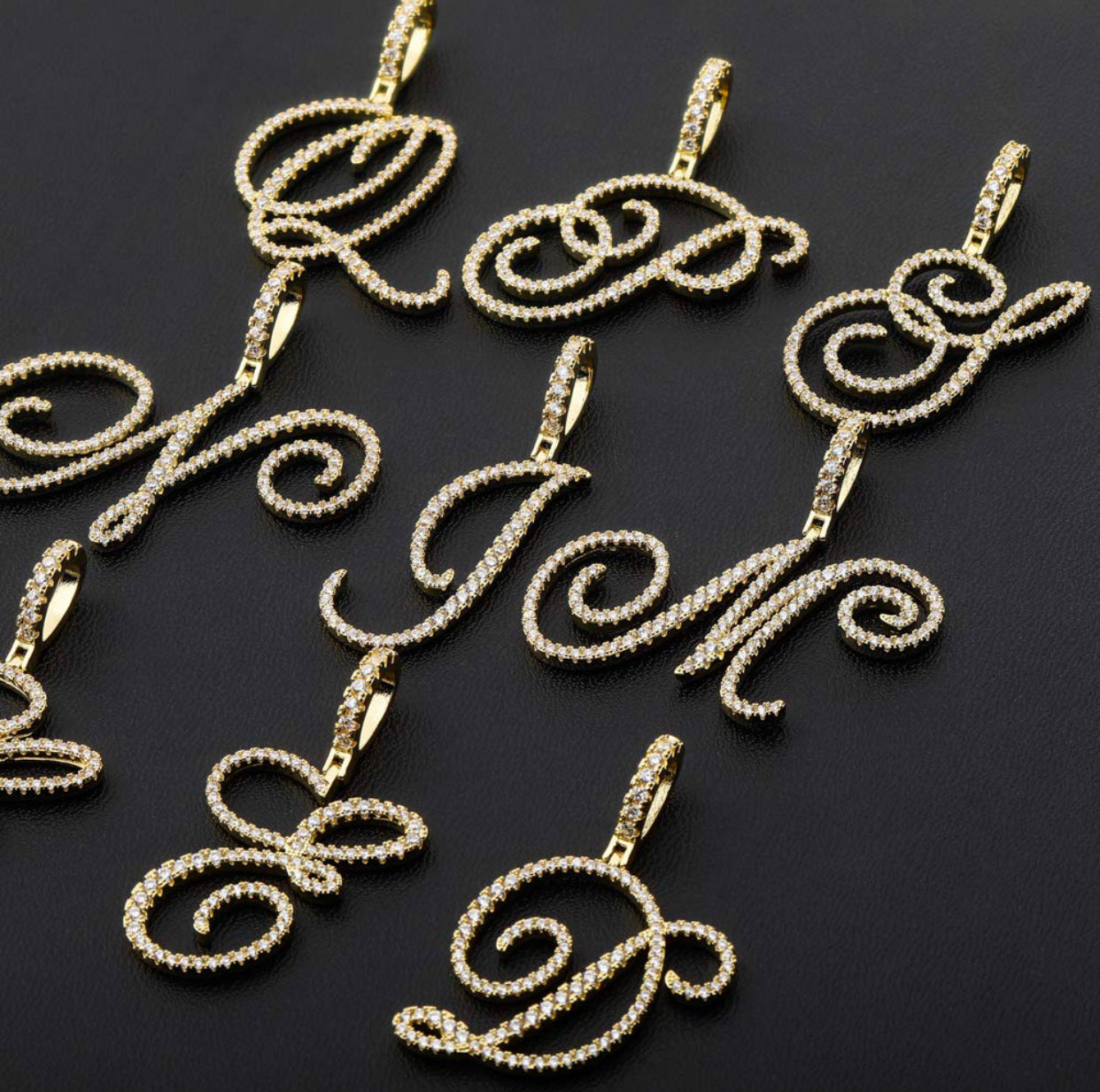 Gold Cursive Tennis Letter ''T'' Necklace