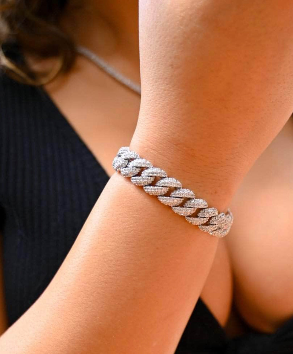 Silver Bust Down Mini Icy Cuban Bracelet