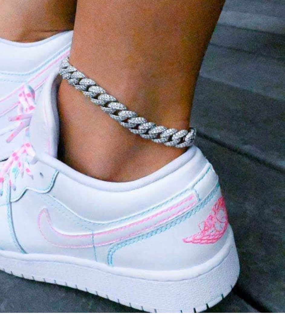 Silver Bust Down Mini Icy Cuban Anklet