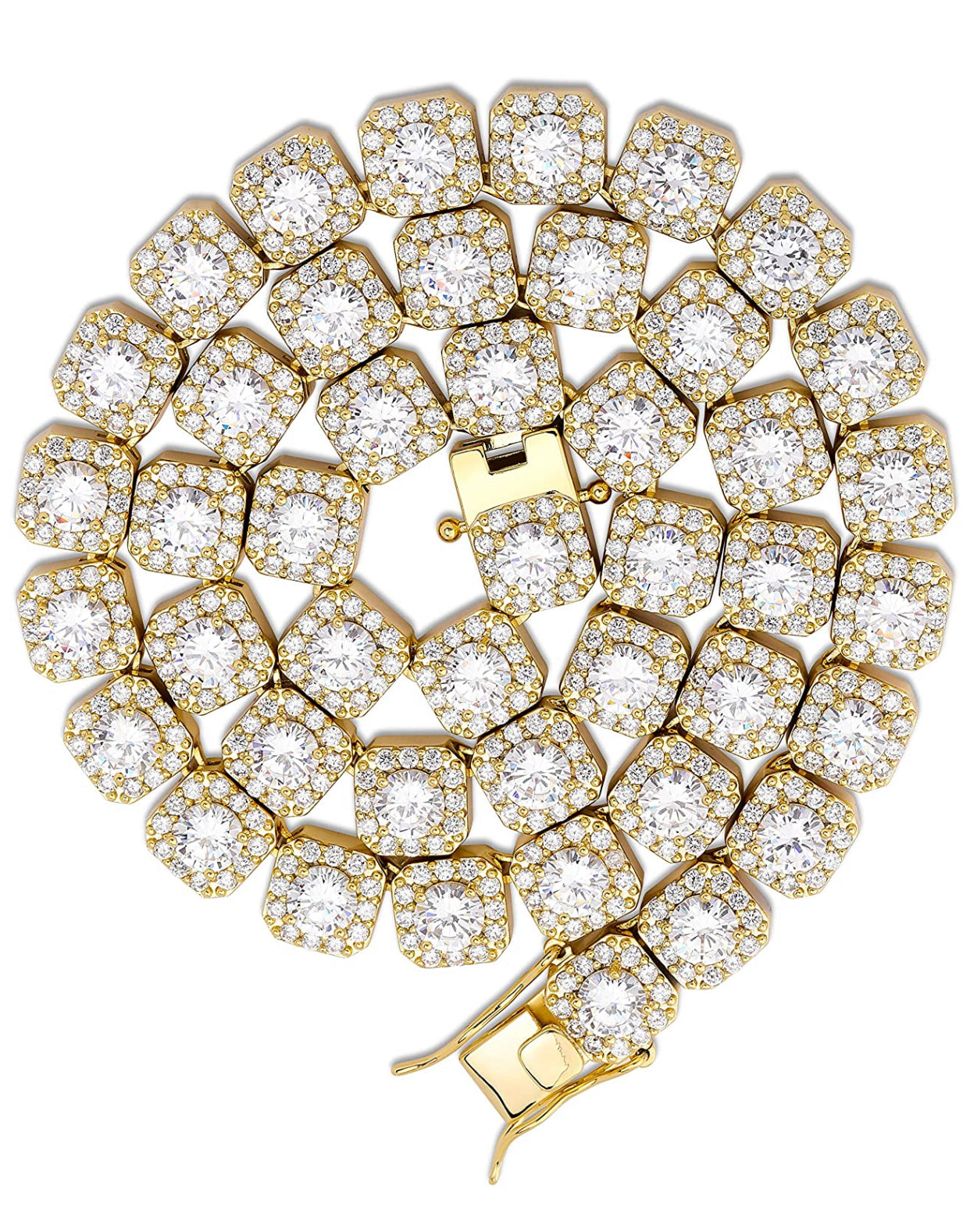 Gold Cluster Tennis Necklace