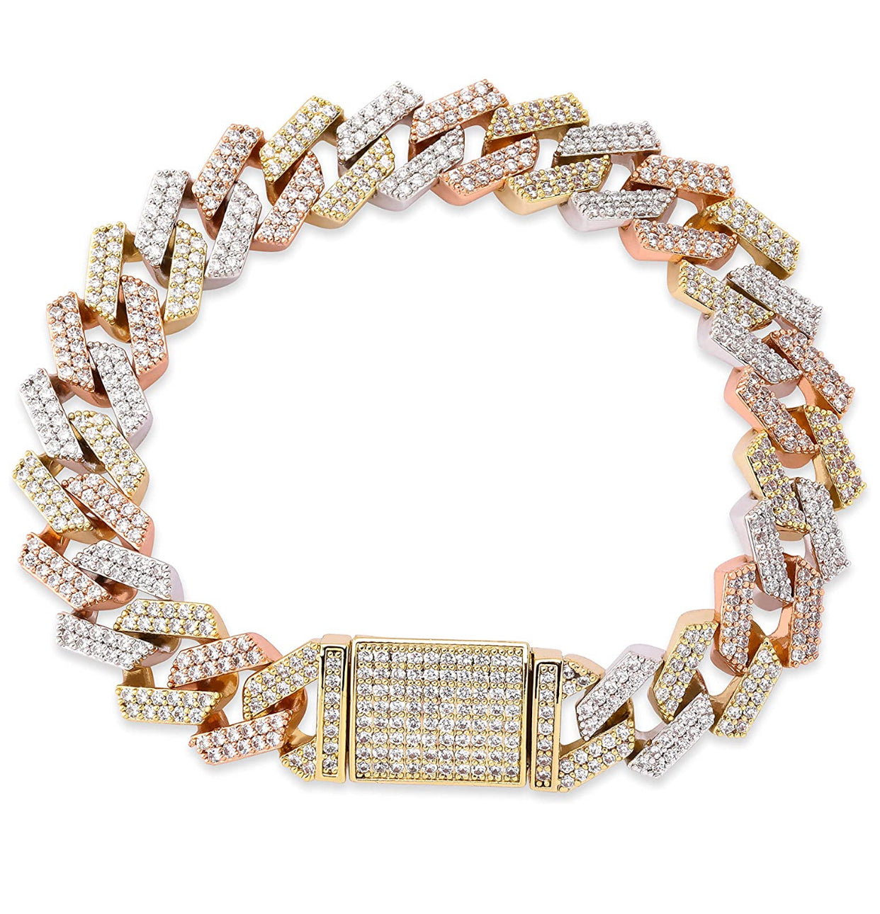 Tri Tone Bust Down Icy Cuban Bracelet