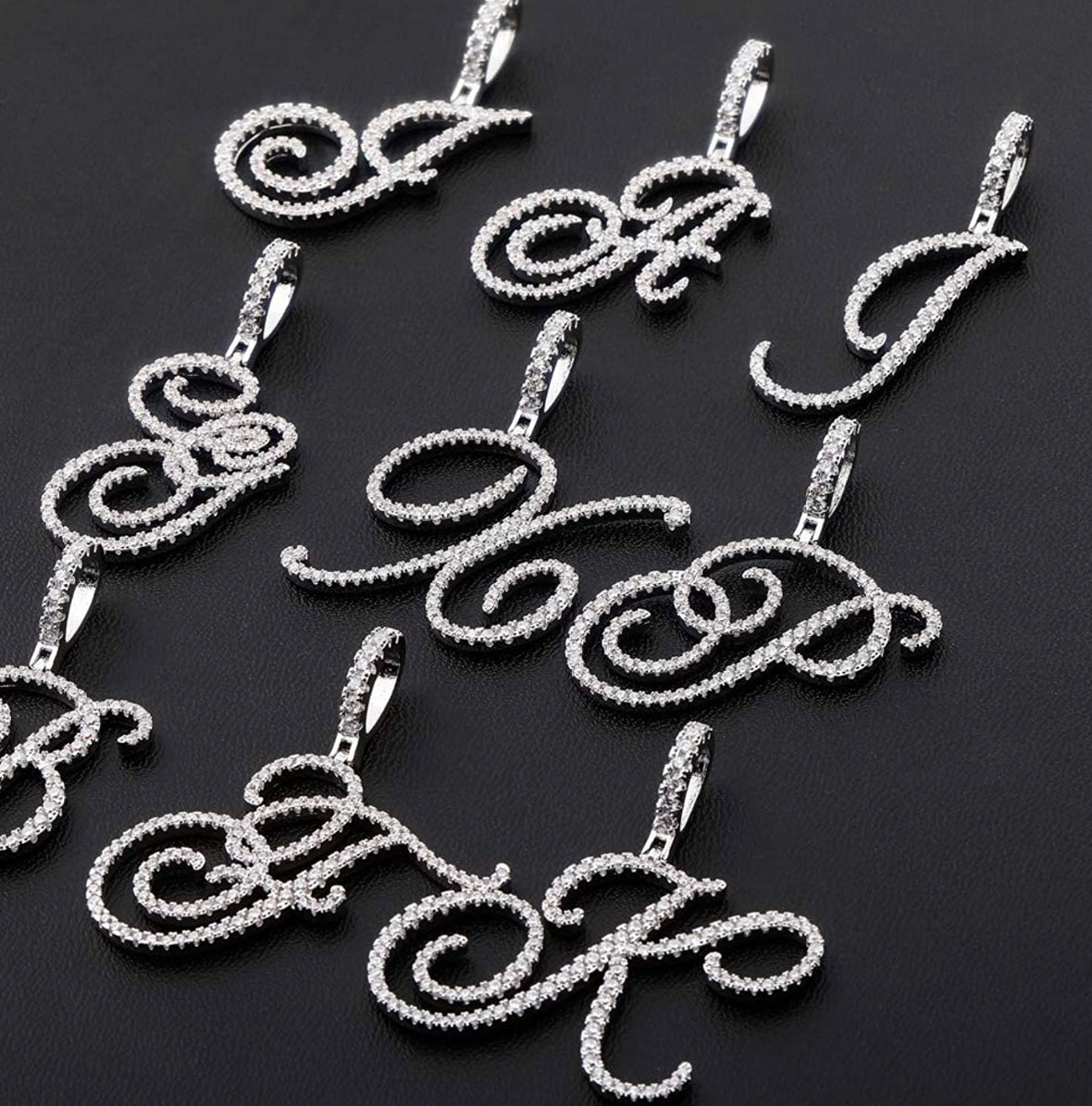 Silver Cursive Tennis Letter ''N'' Necklace