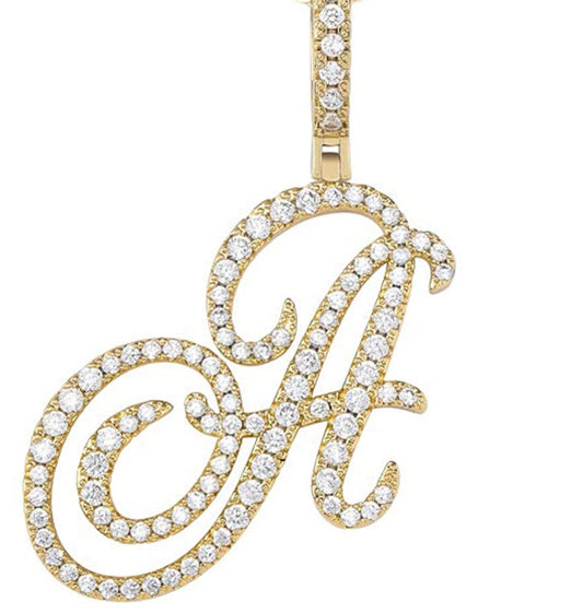 Gold Cursive Tennis Letter ''A'' Necklace