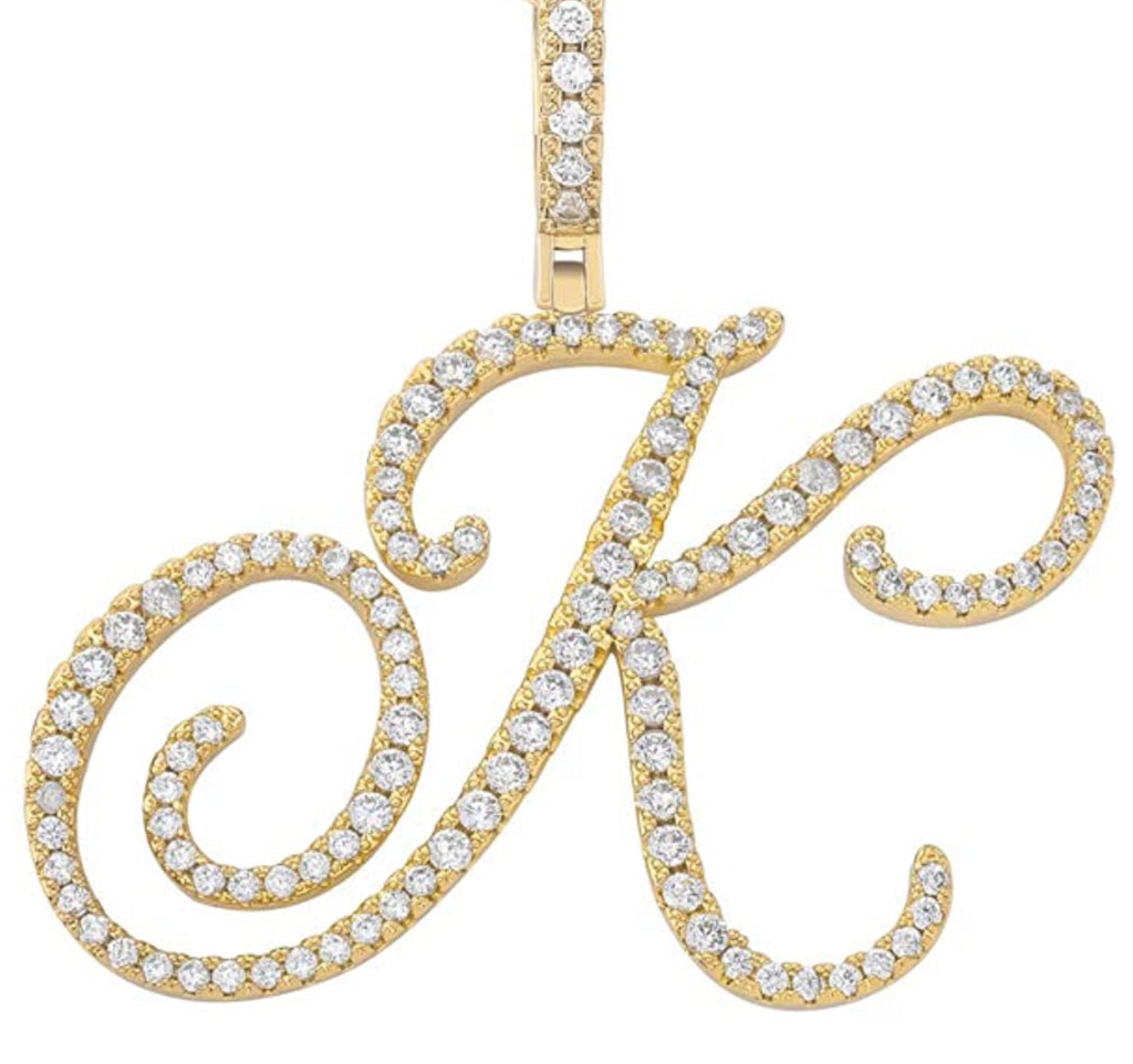 Gold Cursive Tennis Letter ''K'' Necklace