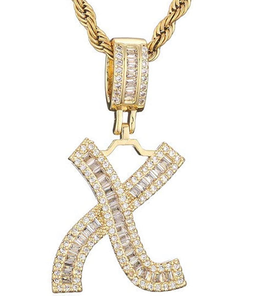 Gold Baguette Letter ''X'' Necklace