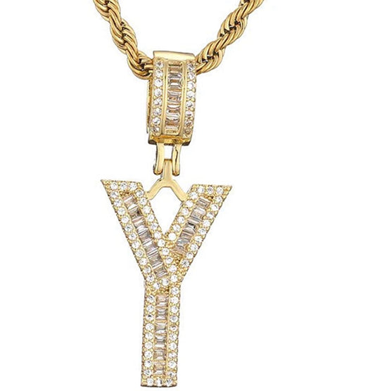 Gold Baguette Letter ''Y'' Necklace