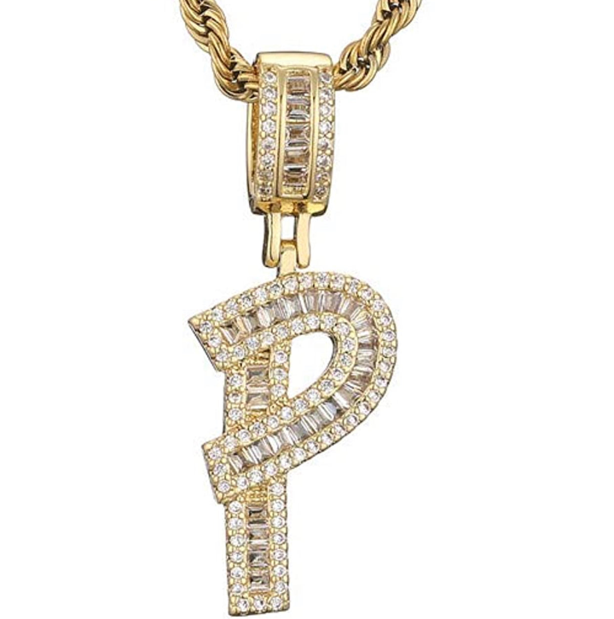 Gold Baguette Letter ''P'' Necklace