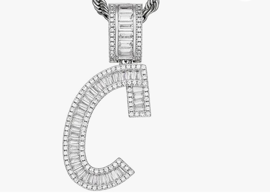 Silver Baguette Letter ''C'' Necklace